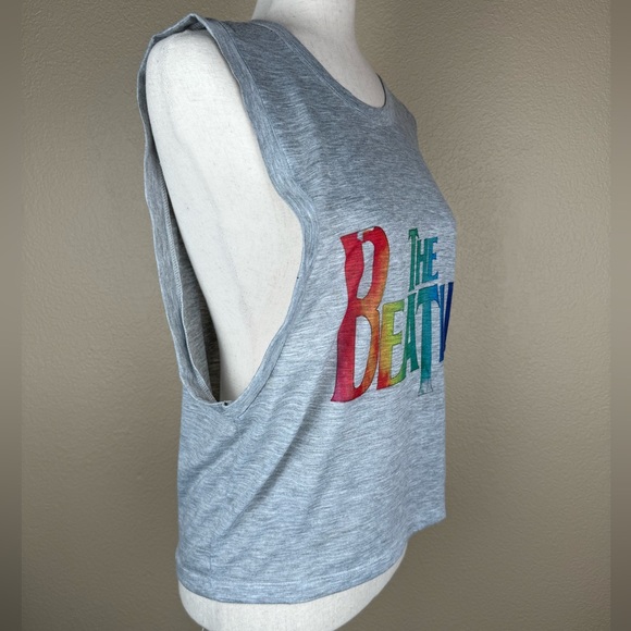 The Beatles Gray/Rainbow Graphic Drop Armhole, Sleeveless Crop Tank. Size- L - Picture 3 of 7